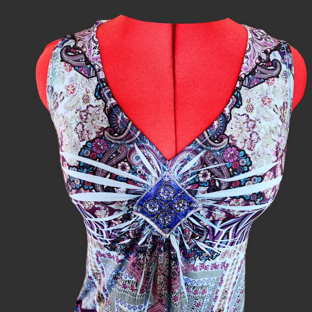 Apt. 9 Purple/Blue Beaded Sleevless V Neck Blouse or Dress - Picture 7 of 9